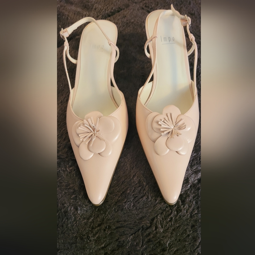 Impo Nude Pink Floral Pointed Toe Slingback Heels